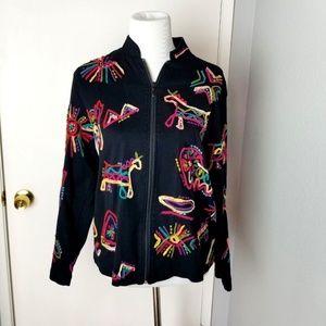 Spa by Chico's Jacket Horse Aztec Print Appliqued